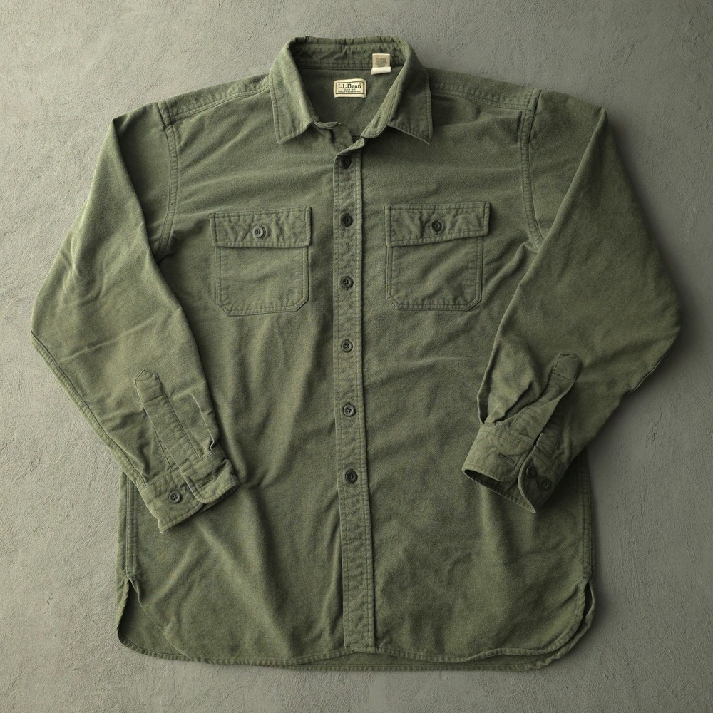 Vintage 2000s LL Bean Green Chamois Shirt Large Long Sleeve Flannel